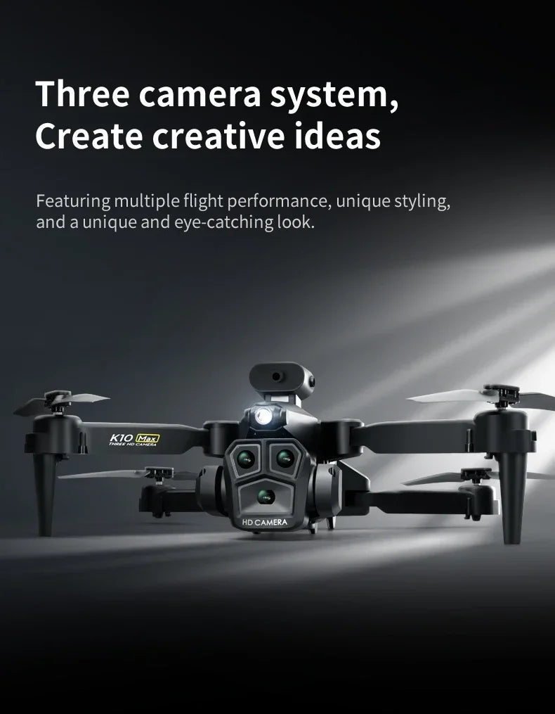 New K10Max Mini Drone 4K Professinal Three Camera Wide Angle Optical Flow Localization Four-way Obstacle Avoidance RC Quadcopter