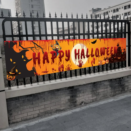 Load image into Gallery viewer, Happy Halloween Banner 250cm Long Hanging Halloween Banner with Pumpkin Terror Bloody Handprint Decor for Yard Indoor Outdoor
