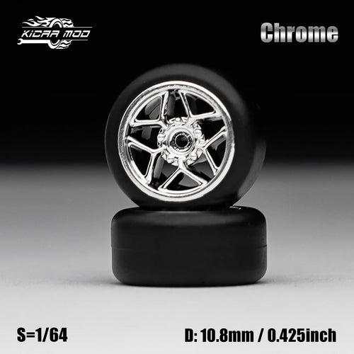Load image into Gallery viewer, 1/64 Model Car Electroplated Silver Wheels with Fixed Rubber Tires Comes with rivets for Diecast Model  Refiting Parts 4pcs 1set
