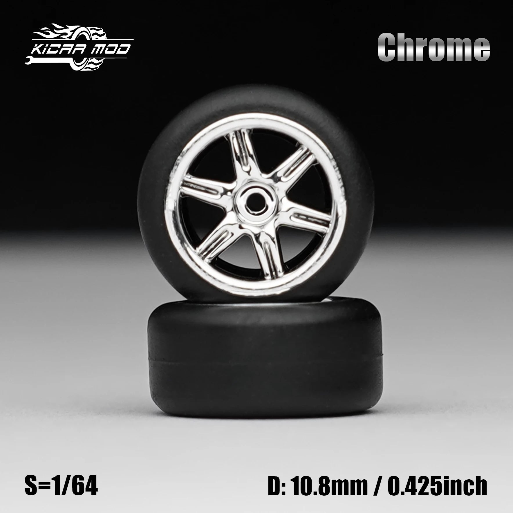 1/64 Model Car Electroplated Silver Wheels with Fixed Rubber Tires Comes with rivets for Diecast Model  Refiting Parts 4pcs 1set