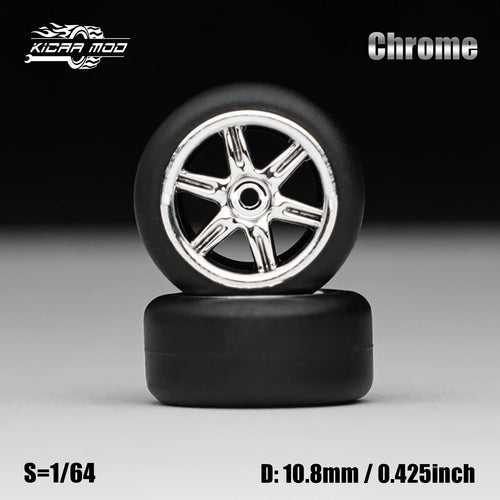 Load image into Gallery viewer, 1/64 Model Car Electroplated Silver Wheels with Fixed Rubber Tires Comes with rivets for Diecast Model  Refiting Parts 4pcs 1set

