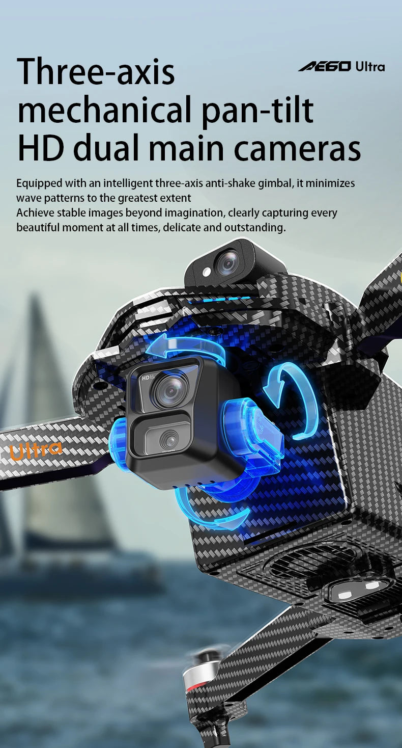 AE60 Ultra Professional Drone With 8K Camera GPS 3-Axis Gimbal Obstacle Avoidance Touch Screen FPV Brushless RC Drones Boy Toys