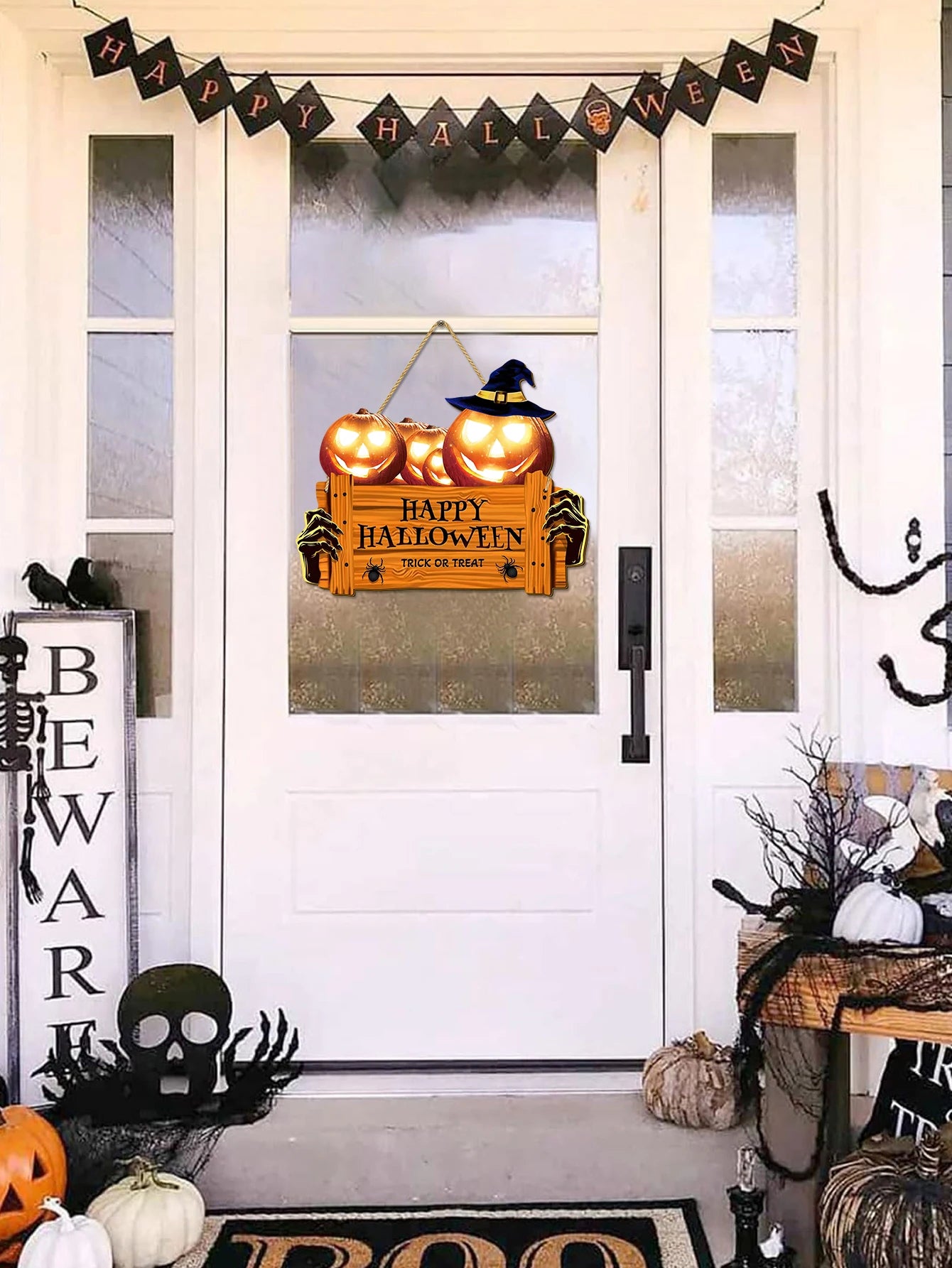 Happy Halloween Wooden Sign, Pumpkin With Hat Wooden Sign, Suitable For Home, Wall, Room, Cafe, Shop, Party, Holiday Decoration