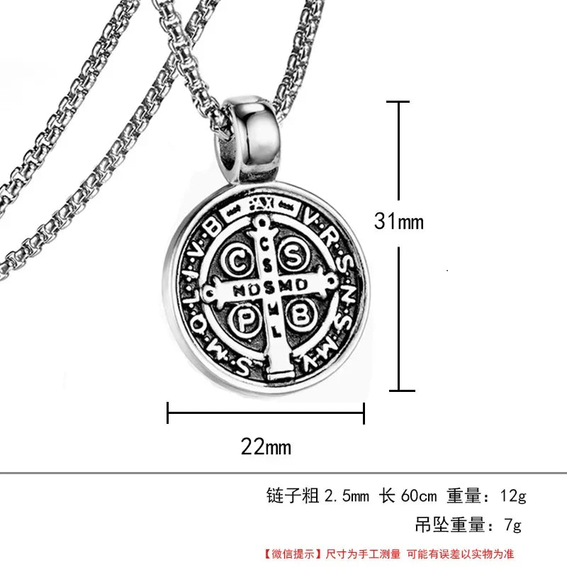 Stainless Steel Saint St. Benedict Collar Medal of San Benito Necklace Men Women Spiritual Virgin Mary Pendant Necklace For Men