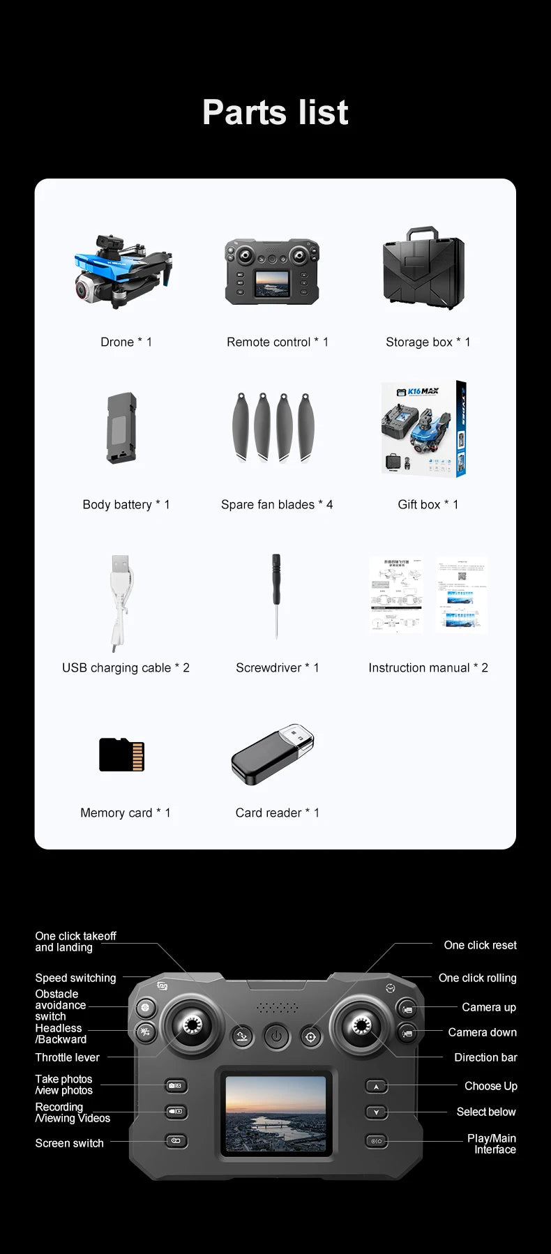 K16 Uav Aerial Photography 8K High-Definition Camera Screen Controlled Version Foldable Four-Axis Remote Control Aircraft Toys