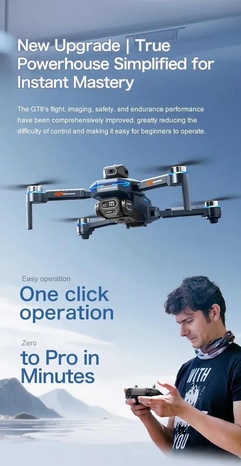 GT8 Drone 4K HD Camera Obstacle Avoidance Aerial Photography Brushless Drone with Screen Foldable RC Drone Quadcopter RTF