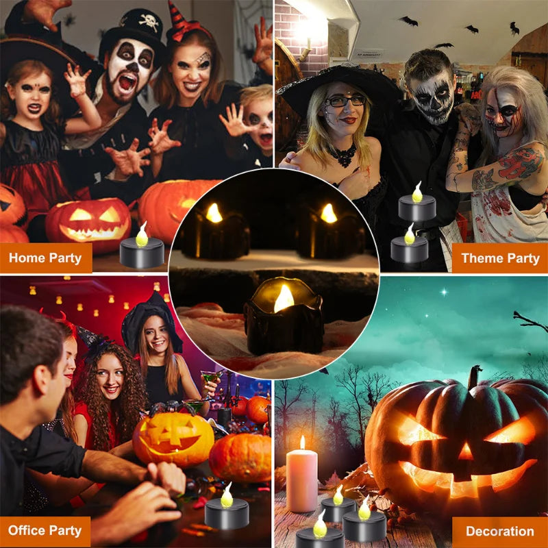 Black LED Candle Lamp Battery Operated Tea Light Flameless Fake Electronic Candle Halloween Party Decor Flashing Candle Lamp