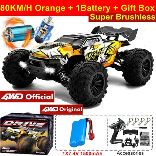 Load image into Gallery viewer, 1:16 80km/h Brushless RC Drift Car With LED Lights 4WD Electric High Speed Racing Remote Control Monster Truck for Kids Adults
