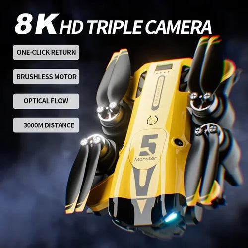 Load image into Gallery viewer, M5 Drone Professional 8K Wide-Angle HD Triple Camera WiFi FPV Height Hold RC Drone Aircraft Quadrotor Adult Children&#39;s Toys Gift
