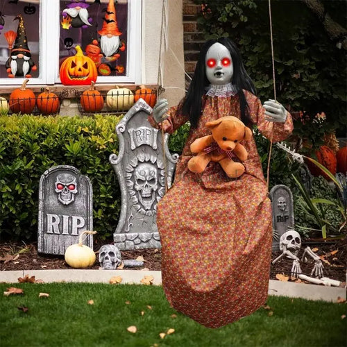 Load image into Gallery viewer, Scary Halloween Decorations Sound Activated Swinging Ghostly Doll with Light Up Eye for Garden Yard Indoor and Outdoor B03D
