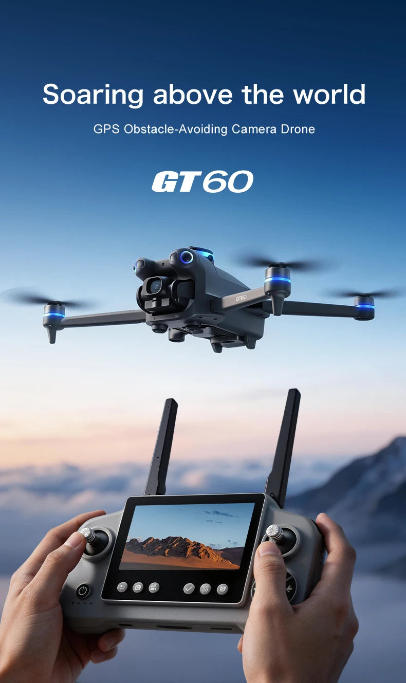 GT60 4K GPS Drone Professional with  4.5Inch Screen WiFi FPV Aerial Photography 360° Obstacle Avoidance Quadcopter Airdrop Toys