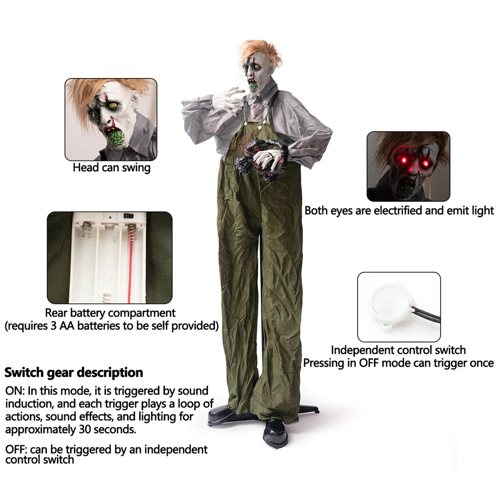 1.9 meters large overalls take cat zombie station haunted house outdoor electric induction horror decoration