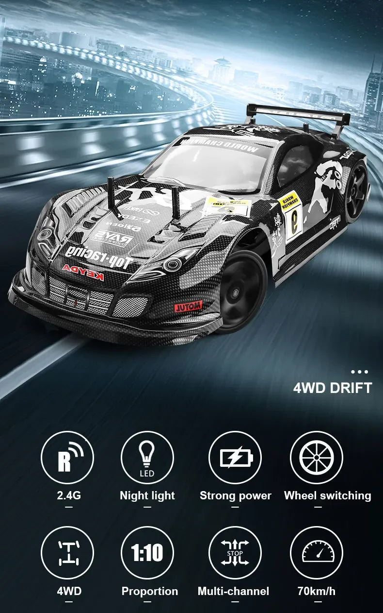 1:10 70km/h High-speed Drift Remote Control Car 2.4G 4WD Rc Off-road Vehicle Dual-speed Rc Car Children's Christmas Gift