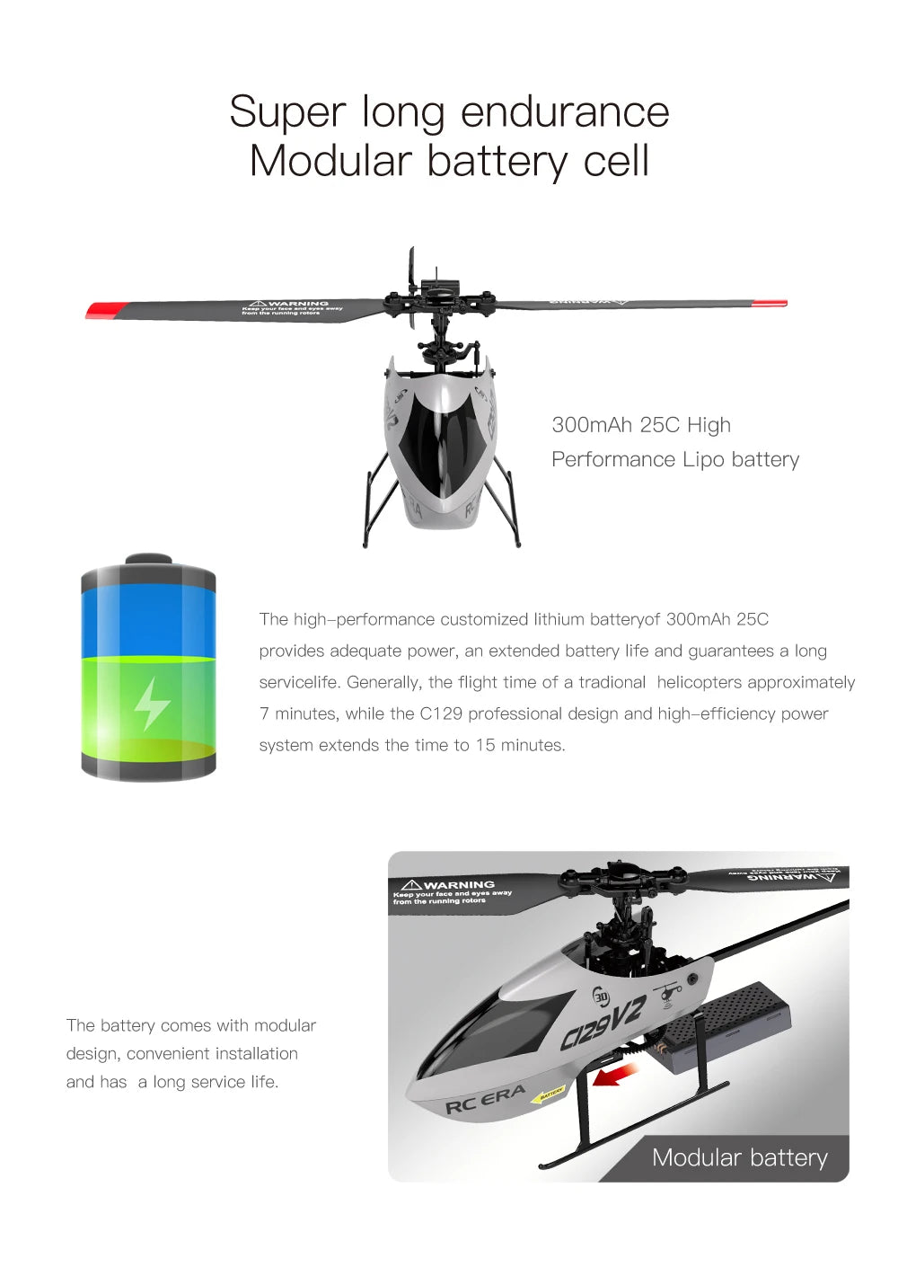 RC ERA C129V2 RTF RC Helicopter 2.4GHz 6-axis Gyroscope One Click 3D Flip Remote Control Aircraft Hobby Toys
