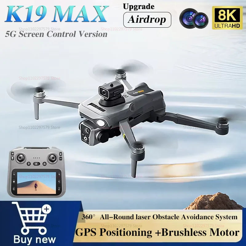 K19 MAX RC Drone 8K HD Panorama Shot 360° Laser Obstacle Avoidance GPS Positioning Airdrop Device RC Drone Boy Adults Toys Gifts