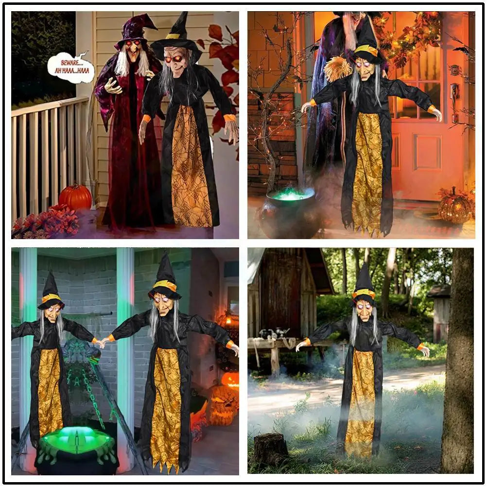 Halloween Hanging Ghost Voice Control Witch Light-up Eyes Voice Controlled Haunted House Prop Ghost Horror Bar Party Decoration