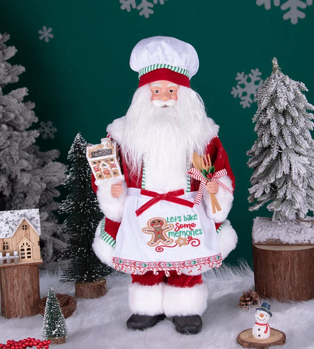 Large Size Christmas Tree Decoration Cooking Chef Santa Claus Statue Doll with Gingerbread House Christmas Tree Topper