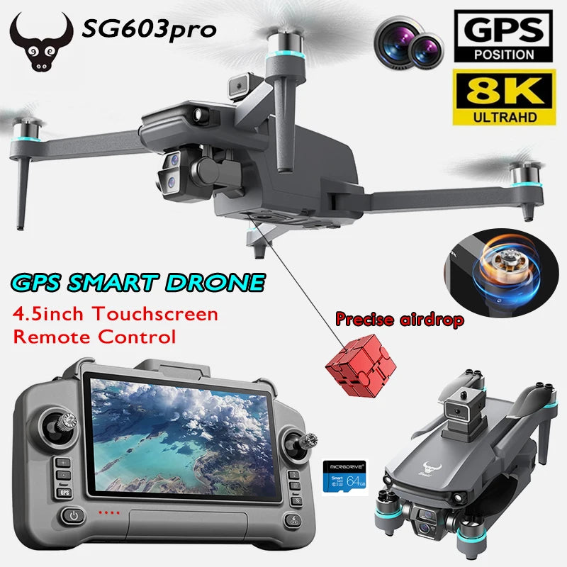 SG603 Pro Drone GPS 8K HD Camera Aerial EIS Anti-Shaking 5G WIFI Folding Drones Brushless Obstacle Avoidance Touchscreen RC UAV