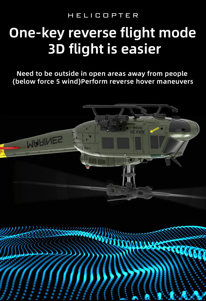C032 UH-1 brushless RTF RC Helicopter 6-axis Gyroscope One Click 3D Flip Optical flow positioning UH1 helicopter model Hobby Toy