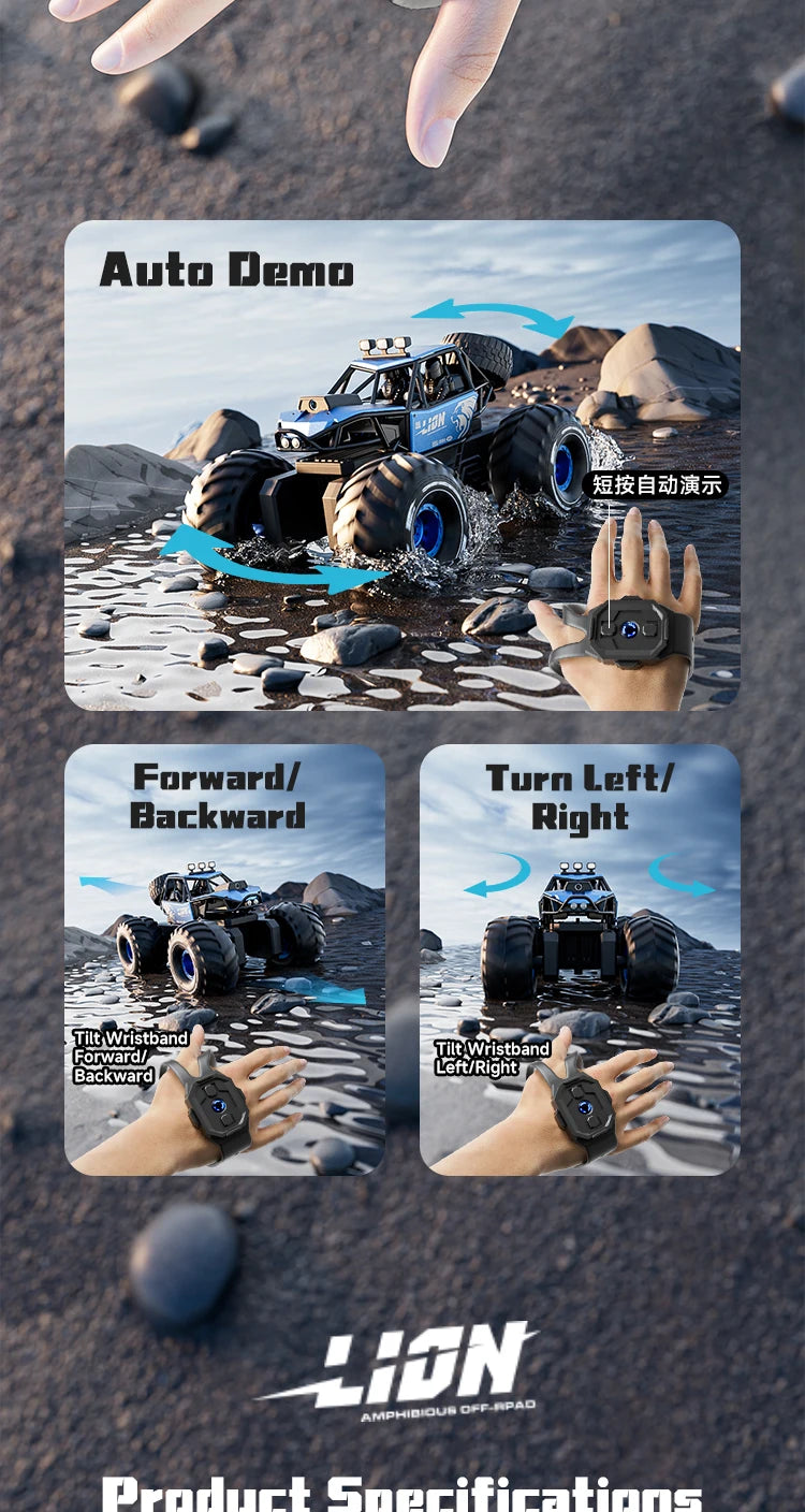 Amphibious Rock rocker Crawler RC Car with Camera, 4WD, 50min Runtime, IPX7 Waterproof, Gesture & APP Control, Off-Road Drift