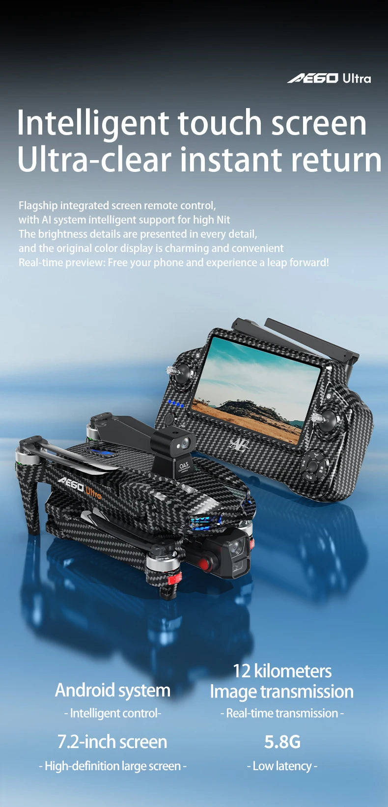 AE60 Ultra Professional Drone With 8K Camera GPS 3-Axis Gimbal Obstacle Avoidance Touch Screen FPV Brushless RC Drones Boy Toys