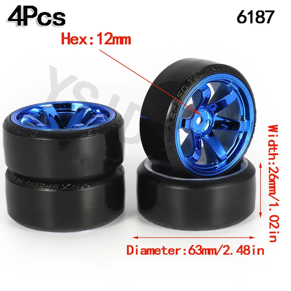 4PCS YSIDO Hard Plastic 63mm/2.48inch Rim Tyre Tire Wheel 12mm HEX for 1/10 RC Drift Cars