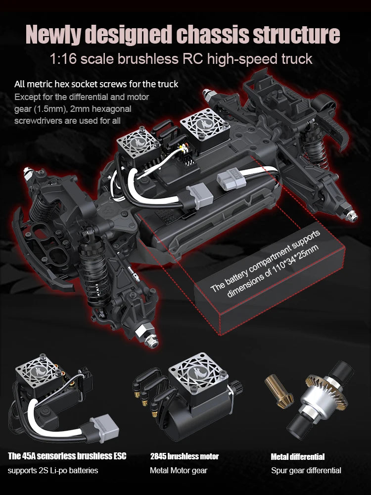 1/16 4WD RC Car Brushless High-speed Truck 2.4G Remote Control Climbing Vehicle 4x4 Off-road Big-wheels Crawler Toys for Adults
