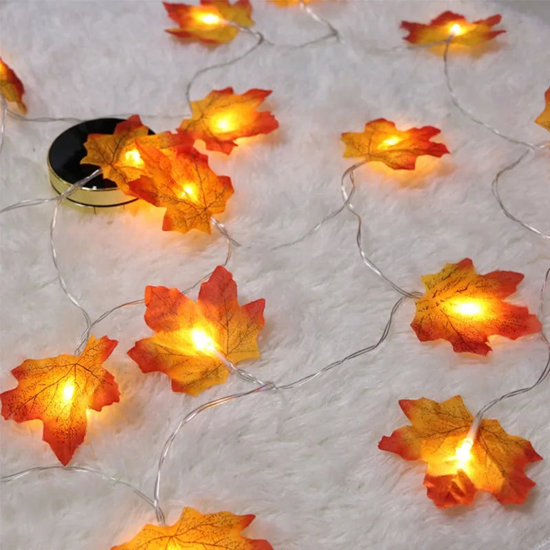 2/3M Halloween LED Lights String,Artificial Maple Leaf Lantern Garland,Halloween Christmas Thanksgiving Day Home Decorations
