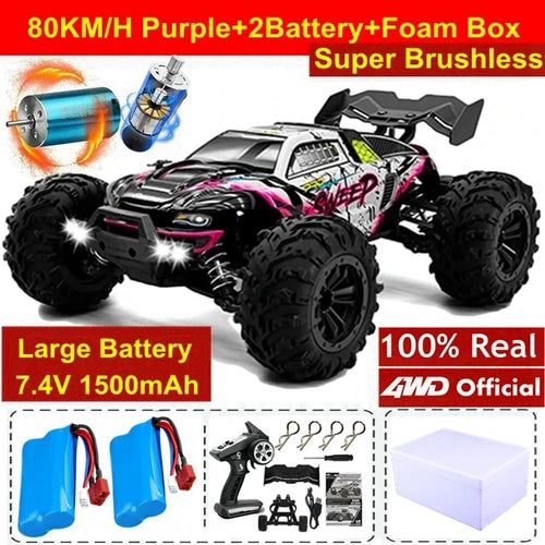 Load image into Gallery viewer, 1:16 80km/h Brushless RC Drift Car With LED Lights 4WD Electric High Speed Racing Remote Control Monster Truck for Kids Adults

