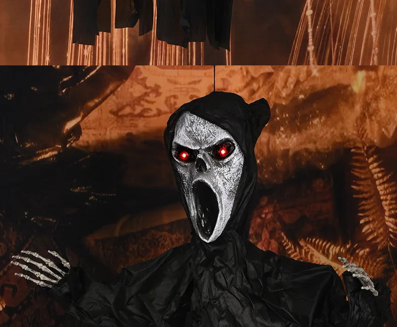 Halloween Decoration Screaming Scarecrow Ghost Voice-controlled Glowing and Sound-emitting Pendant Setting Up Props