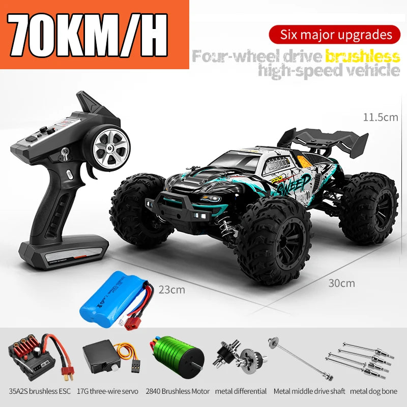 Rc Car Off Road 4x4 High Speed 75KM/H Remote Control Car With LED Headlight Brushless 4WD 1/16 Monster Truck Toys For Boys Gift