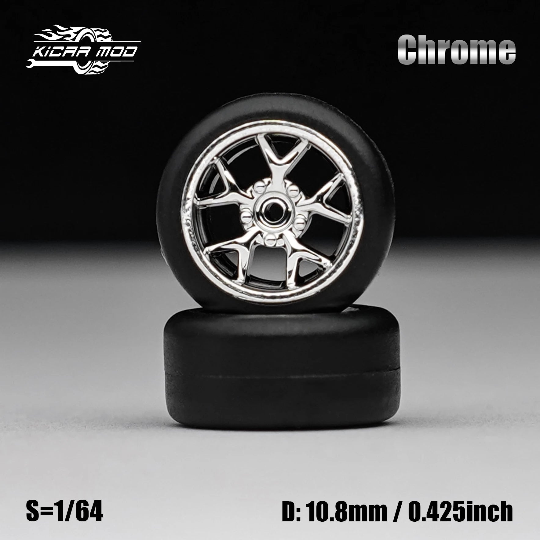 1/64 Model Car Electroplated Silver Wheels with Fixed Rubber Tires Comes with rivets for Diecast Model  Refiting Parts 4pcs 1set