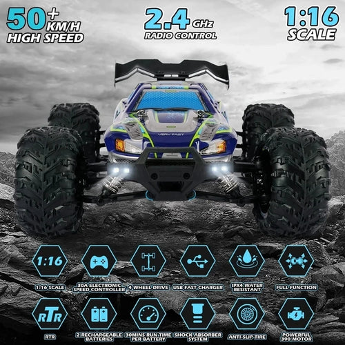 Load image into Gallery viewer, 1:16 80km/h Brushless RC Drift Car With LED Lights 4WD Electric High Speed Racing Remote Control Monster Truck for Kids Adults
