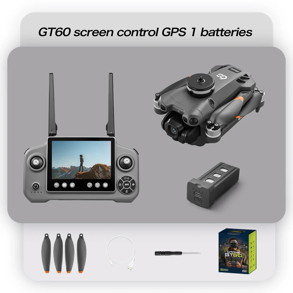 GT60 4K GPS Drone Professional with  4.5Inch Screen WiFi FPV Aerial Photography 360° Obstacle Avoidance Quadcopter Airdrop Toys