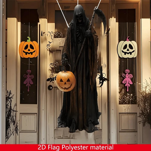 Load image into Gallery viewer, 2D Halloween Horror Evil Pumpkin Man hanging Background Cloth Halloween Terror Atmosphere Indoor and Outdoor Decoration Supplies
