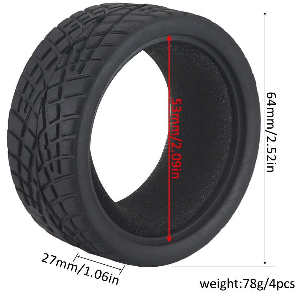 1:10 On-road Car Tires 63-68mm High Grip Rubber Tyre Hot Melt Tire Hsp 94123 Hpi Himoto Fw06 Tt01 Abrasion Resistant Racing Car