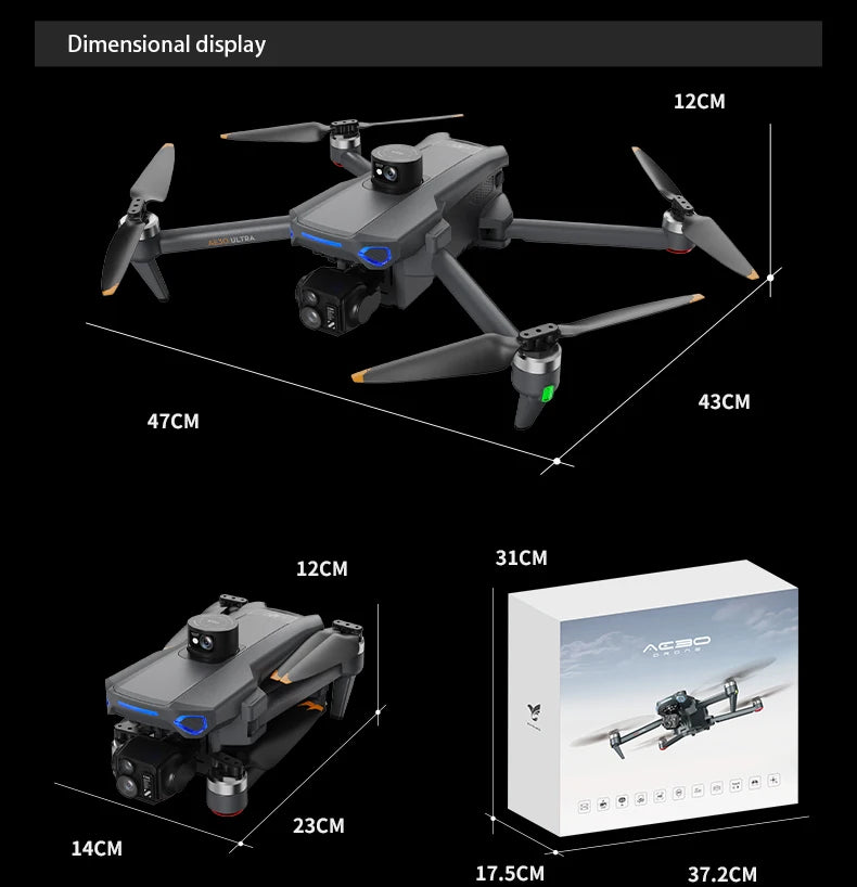 AE30 Ultra GPS Drone 4K Profesional HD Camera 3-Axis Gimbal Brushles Airdrop RC Quadcopter 5.5inch Screen Control Fishing Drones