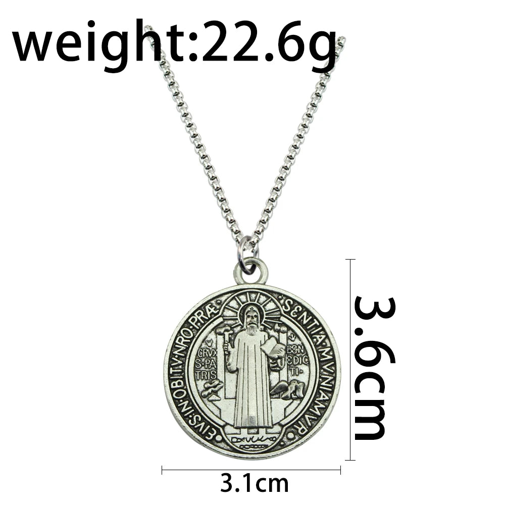 Catholic Saint Benedict Medallion Pendant Necklace Alloy San Benito Collares Choker Necklaces Creativity Gift Wholesale