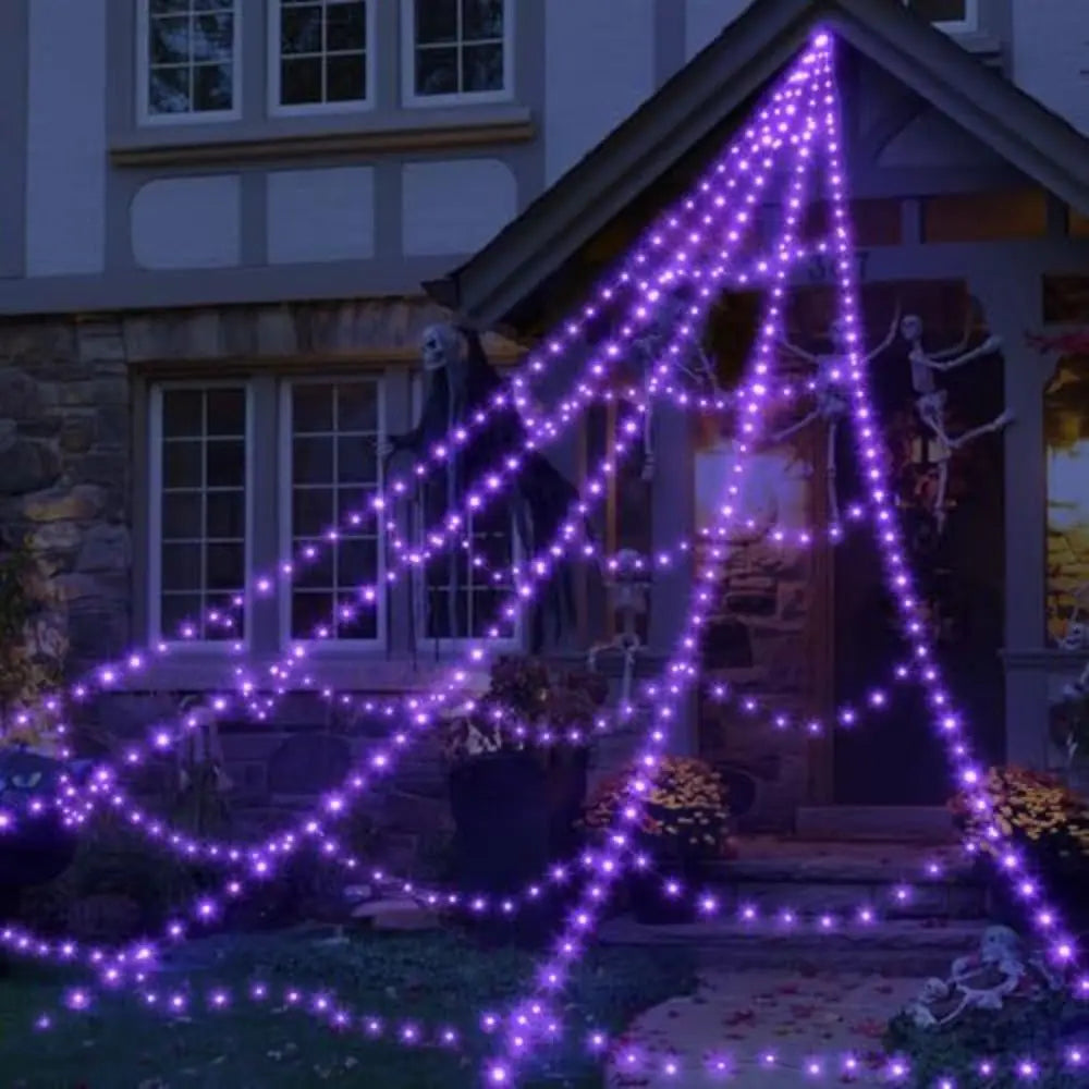 8 Modes Halloween Spider Web Lights Waterproof Glow LED Spider Net 5m Triangle Luminous Halloween Spider Indoor Outdoor