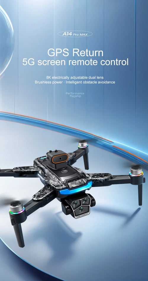Load image into Gallery viewer, New upgraded A14 Pro Max GPS Brushless 8K three Camera Optical Flow Obstacle Avoidance Foldable Quadcopter RC Distance Drone Toy
