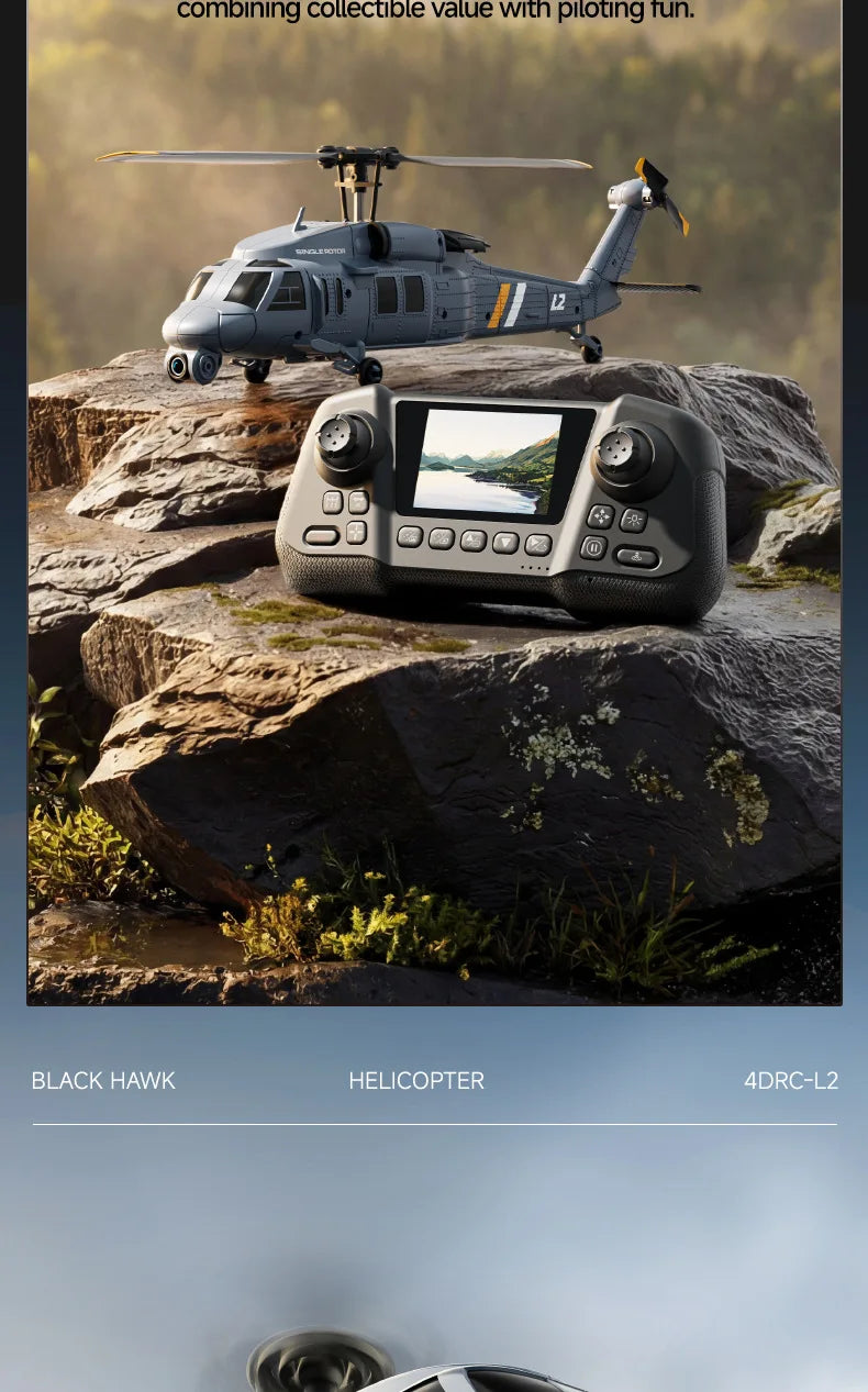 4drc L2 Rc Helicopter 8k Aerial Camera Builtin Screen Remote Control 6axis Gyro Single Blade Black Hawk Apache Military For Boys