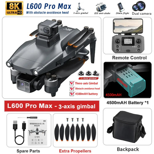 Load image into Gallery viewer, 2025 New L600 PRO MAX GPS Drone 5KM 4K Professional HD Dual Camera 3-Axis Gimbal 360 Obstacle Avoidance Brushless Quadcopter Toy
