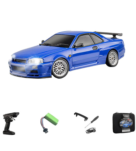 Skymaker LDRC 1/18 RC Drift Car LD1899 GTR Mode R34 2.4GHz RWD with Gyroscope on-Road Alloy Body Shell Racing Car for Boys Gifts