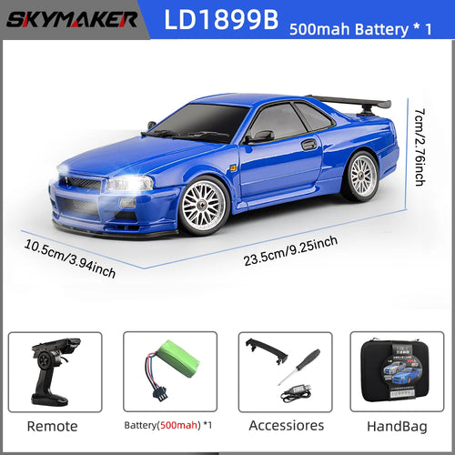 Load image into Gallery viewer, Skymaker LDRC 1/18 RC Drift Car LD1899 GTR Mode R34 2.4GHz RWD with Gyroscope on-Road Alloy Body Shell Racing Car for Boys Gifts
