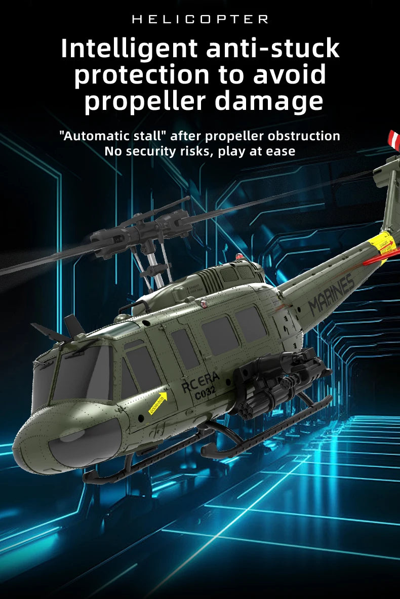 C032 UH-1 brushless RTF RC Helicopter 6-axis Gyroscope One Click 3D Flip Optical flow positioning UH1 helicopter model Hobby Toy