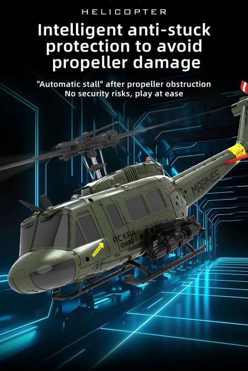 Load image into Gallery viewer, C032 UH-1 brushless RTF RC Helicopter 6-axis Gyroscope One Click 3D Flip Optical flow positioning UH1 helicopter model Hobby Toy
