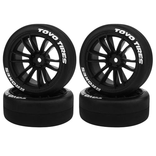Load image into Gallery viewer, 4pcs 1/10 65mm Hard Drift Tire Tyre Wheel for Tamiya TT01 TT02 XV01 PTG-2 Kyosho HPI HSP RC Drift Car On Road Touring Racing Car
