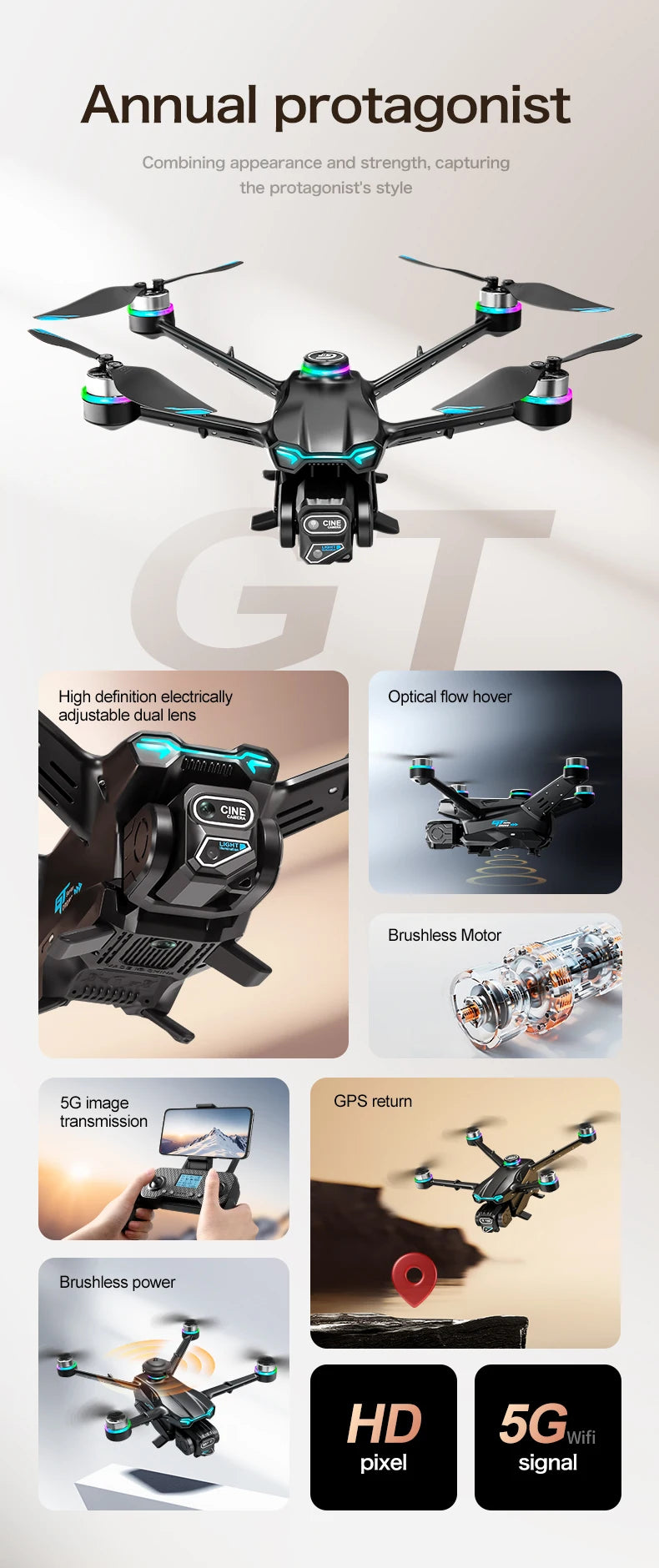 New GT6 Drone 8K Professional HD Dual Camera GPS Smart Return 5G WIFI Obstacle Avoidance Brushless Foldable Quadcopter Dron