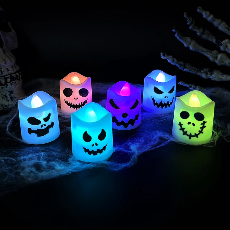 6pcs Halloween Led Ghost Pumpkin Candle Light Glowing Lamp Halloween