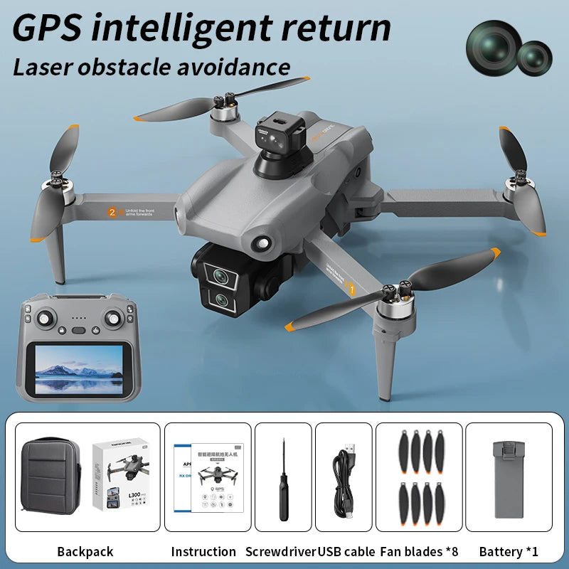 L300 Ultra Professional Drone 4K HD Wide Angle Camera 5G GPS WiFi FPV  RC Drone 360° Quadcopter Toys for Obstacle Avoidance
